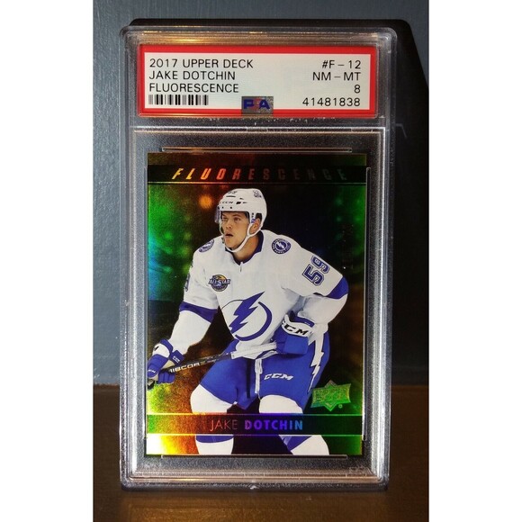 2017 Jake Dotchin Upper Deck Fluorescence #F-12 Hockey Card - PSA 8 NM-MINT - Picture 1 of 2
